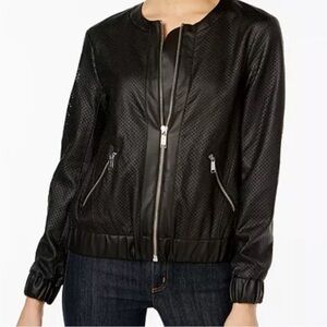 Like New Michael Kors Faux Leather Bomber Jacket Black Medium